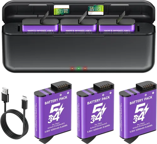 Vista 10 de Batería de 2250 mAh para Osmo Action 6, 2 baterías de repuesto, compatible con Osmo 360, Osmo Action 6, Osmo Action 5 Pro, Osmo Action 4, Osmo