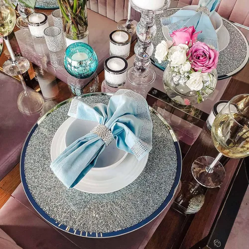 Vista 2 de Regent - Cargador redondo, único, dramático, servidor de plato de cena con espejo de vidrio, para mesas de comedor formales, eventos, bodas, plata