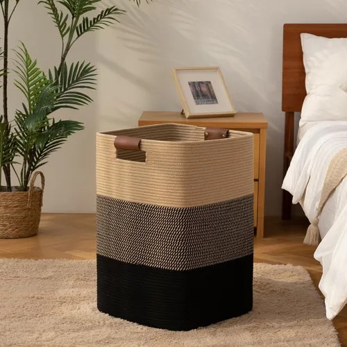 Vista 7 de Cesta de Ropa Sucia 96L Extra Grande Cesta de Lavandería, Cesta Tejida para Mantas, Cesta de Almacenamiento Tejida de Algodón con Asas para Sala