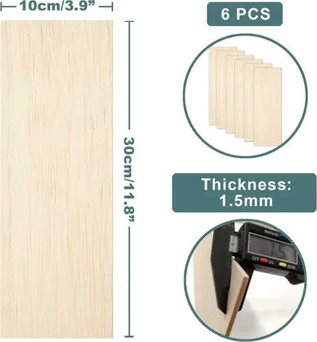 Vista 2 de CRAFTIFF Hojas de madera de balsa piezas de madera finas sin terminar para manualidades de 1/16 de grosor, 12 x 4 pulgadas, paquete de 6