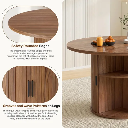 Vista 13 de Miereirl Moderno juego de comedor de 5 piezas para mesa redonda de madera de 4,31.5 pulgadas con estante de almacenamiento semiabierto y puerta