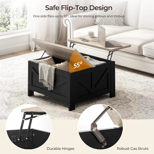 Vista 9 de Yaheetech - Mesa de centro con superficie superior abatible con almacenamiento, mesa de café cuadrada para sala de estar, mesas centrales de 31.5