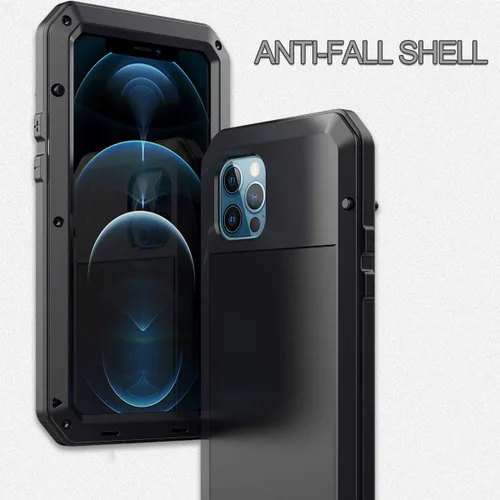 Vista 4 de Funda protectora de cuerpo completo para iPhone 12, resistente a los golpes, funda de metal de aleación de aluminio con protector de pantalla Negro