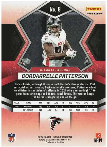 Vista 2 de 2022 PANINI MOSAIC #8 CORDARRELLE PATTERSON ATLANTA FALCONS FOOTBALL OFFICIAL TRADING CARD OF THE NFL