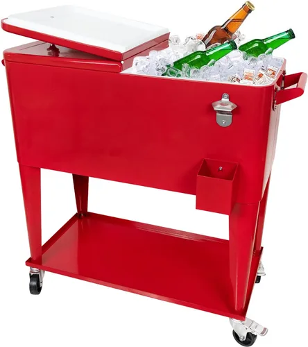 Vista 7 de Nattork Carro enfriador con ruedas de 80 cuartos de galón para patio al aire libre, terraza, bar, fiesta portátil, carrito de bebidas frías, baúl