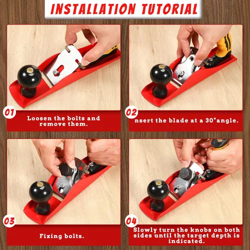 Vista 4 de Cepilladora de mano con hoja de 2 pulgadas, plano de madera alisado ajustable, plano de banco universal para instalación de puertas de bricolaje