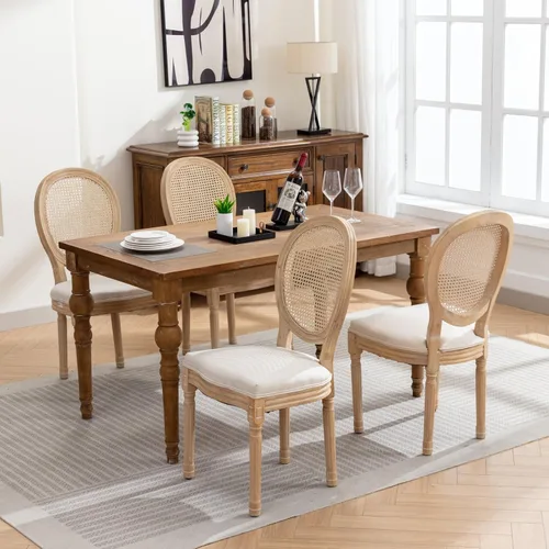 Vista 3 de French Country Set of 2 Dining Chairs, Linen Farmhouse Wood Chairs Beige