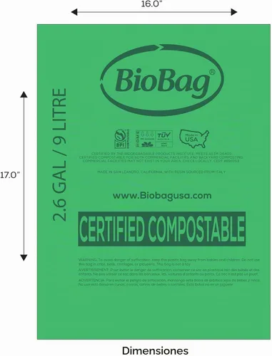 Vista 3 de Bolsas compostables para residuos de alimentos de 2.6 galones de BioBag, 100 unidades, certificadas BPI, cumplen con los estándares ASTM D6400