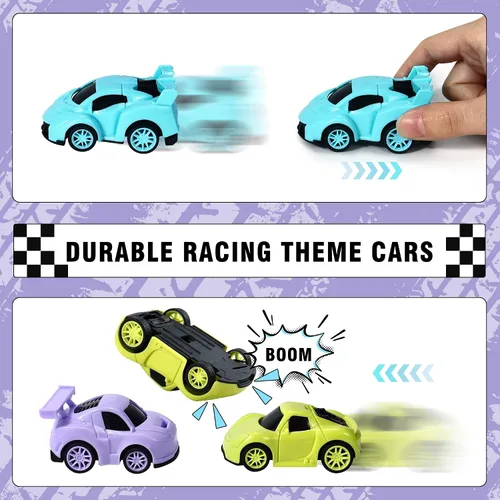 Vista 4 de Decoración para tartas de auto de carreras, 15 piezas, decoración de cumpleaños de autos de carreras, velas de cumpleaños falg a cuadros