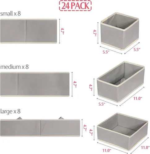 Vista 2 de DIOMMELL Juego de 24 cajas de almacenamiento de tela plegables para armario, aparador, cajón, cestas de tela, contenedores divisores para ropa