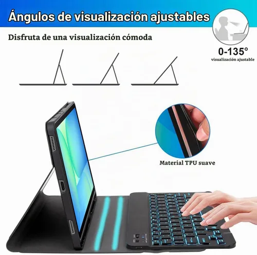 Vista 6 de Funda de teclado para Samsung Galaxy Tab S10 Lite/S10 FE/S9 FE de 10.9 pulgadas/Galaxy Tab S9 de 11 pulgadas 2023, mouse y teclado Bluetooth