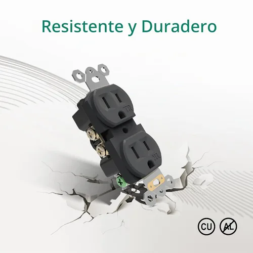 Vista 6 de Toma eléctrica dúplex 15A 125V TR, 2 polos 3 cables, listado UL, 10 Negro