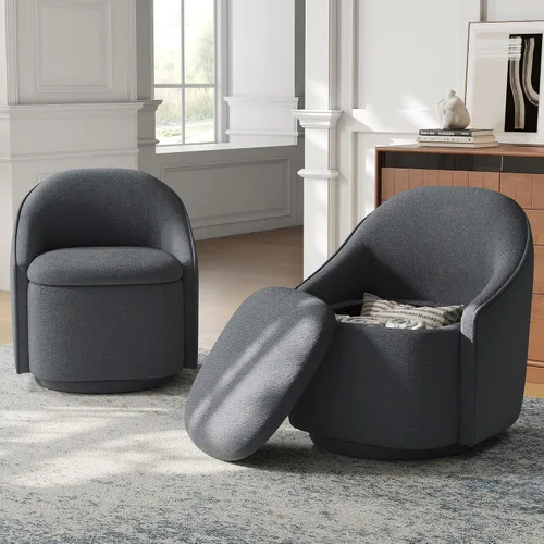 Vista 13 de LINSY Silla Giratoria de Acento con Almacenamiento, Cómodas Sillas de Barril de Chenilla, Pequeño Sillón Moderno Giratorio de 360 Grados para Sala