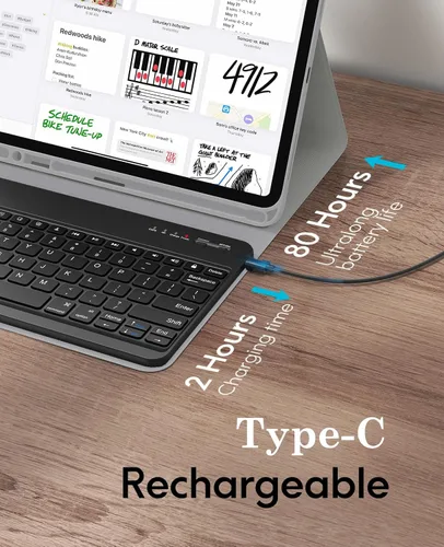 Vista 5 de Funda con teclado para iPad Pro de 12.9 pulgadas (modelo antiguo) 2015 1ª/2017 2ª generación - Teclado Bluetooth inalámbrico recargable, desmontable