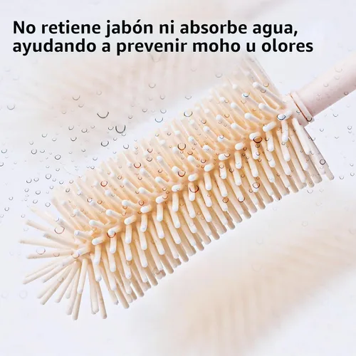 Vista 3 de Juego de cepillos de silicona 3 en 1 para botellas de bebé, limpiador multiusos de botellas, cepillo para botellas con soporte de almacenamiento
