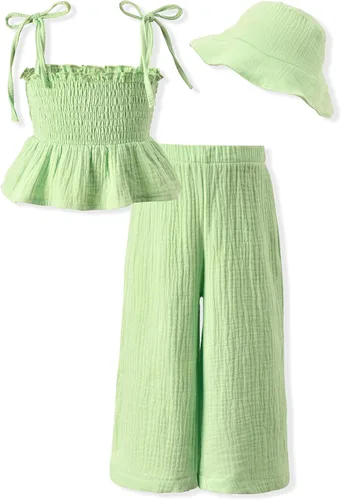 Vista 12 de Aalizzwell Traje de verano para niñas pequeñas con sombrero de 1 a 5 años
