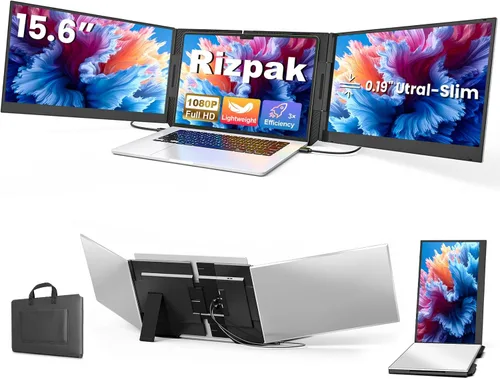 Vista 10 de Extensor de pantalla triple para portátil de 14", monitor portátil 2-Negro