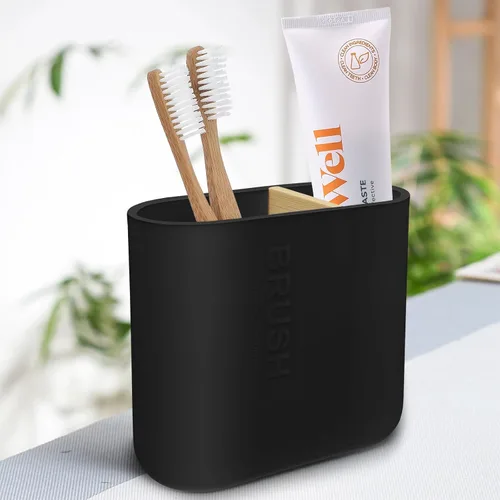 Vista 2 de Soporte para cepillo de dientes con divisor de bambú, desmontable para fácil limpieza, organizador multifuncional de almacenamiento, soporte