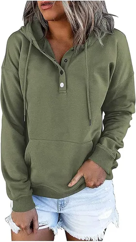 Vista 45 de Sudaderas con capucha para mujer, con cuello de botón, sin botones, con cordón, manga larga, lindas, ropa para adolescentes y niñas