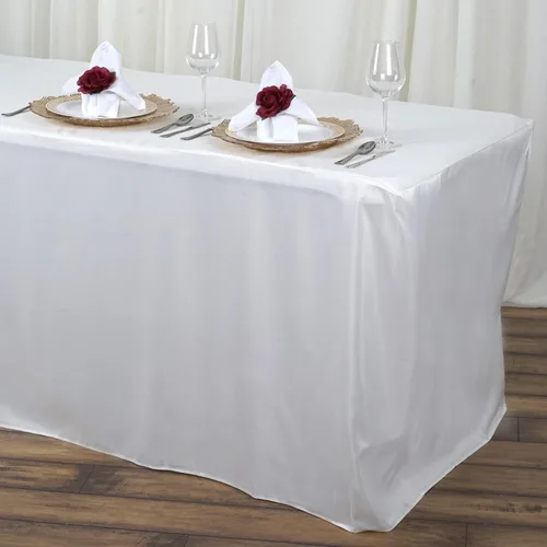 Vista 14 de BalsaCircle Mantel de poliéster ajustado negro de 6 pies para bodas, fiestas, eventos, mantelería