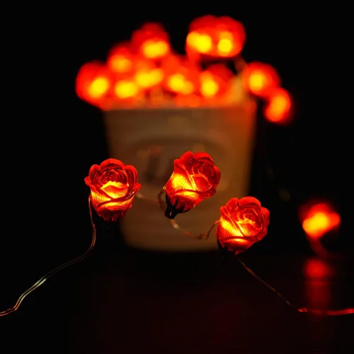 Vista 6 de Cadena de luces con 40 LED en forma de flor de rosa, 13 pies, funciona con pilas, luces de hadas románticas para decoración del día de San Valentín