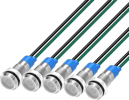 Vista 9 de Gebildet 6mm 3V-4.5V-5V-6V-7.5V-9VDC lámpara de señal impermeable con cable, luz indicadora LED metálica de ahorro de energía (5 piezas x LED rojo)
