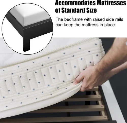 Vista 8 de KOMFOTT Armazón de Cama de Plataforma de Madera Tamaño Twin con Cabecero, Cama de Plataforma de Madera de Mediados del Siglo con Soporte de Listones