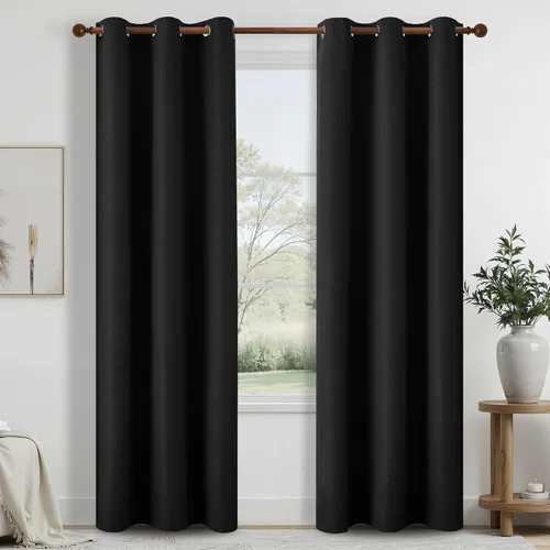 Vista 17 de DONREN Cortinas opacas completas para dormitorio, aislamiento térmico y reducción de ruido, cortinas de lino con ojales para sala de estar y Negro