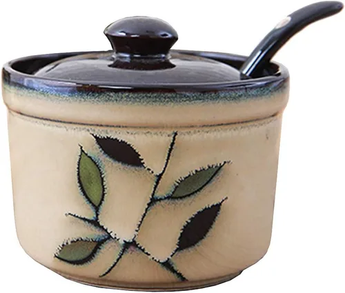 Vista 8 de 123Arts Cerámica Retro Flor Azúcar Sal Pimienta Tarro de Almacenamiento de Condimentos con Tapa Y Cuchara