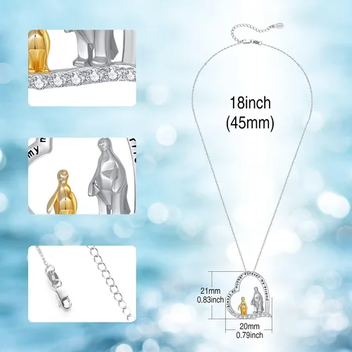 Vista 4 de Dreamboat Crystal Penguin Necklace for Women 925 Sterling Silver Crystal Necklace Heart Mother Daughter Necklace Animal Penguin Jewelry Penguin