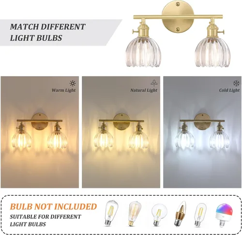 Vista 79 de Shenmoyl Lámparas de baño, lámpara de pared de 2 luces para tocador sobre espejo con pantalla de vidrio tulipán blanco para dormitorio, sala