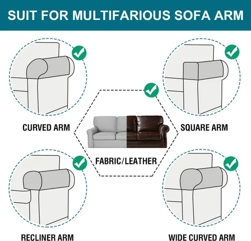 Vista 7 de Paquete de 2 fundas impermeables para reposabrazos para sillas y sofás, protectores de muebles antideslizantes con bolsillos laterales, juego