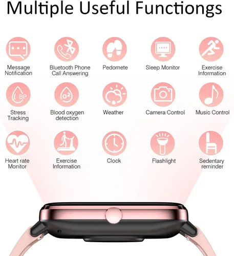 Vista 13 de Reloj inteligente para mujer, monitor de llamadas, monitor de actividad física, frecuencia cardíaca y sueño, pantalla táctil de 1.69 pulgadas