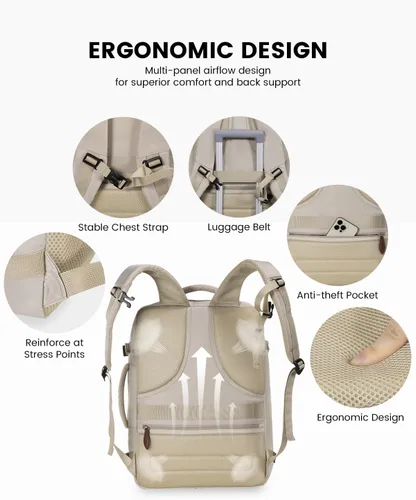 Vista 8 de LOVEVOOK Mochila de transporte grande de 45 litros para mujeres y hombres, aprobada por aerolíneas, mochilas de maleta grande expandible con 4 cubos