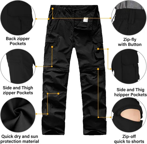 Vista 3 de Pantalones cargo para niños, estilo casual, secado rápido, impermeables, para senderismo, escalada, convertibles