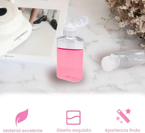 Vista 4 de Paquete de 40 botellas recargables de plástico de 2 onzas con tapa abatible, botellas de tamaño de viaje, recipientes reutilizables para viajes
