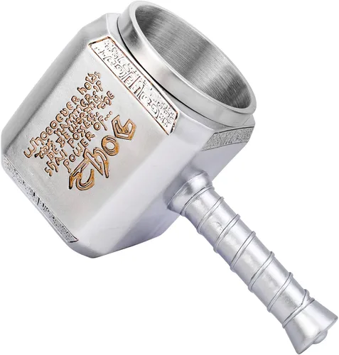 Vista 4 de Thor Hammer - Taza de cerveza estilo nórdico, decoración de estilo nórdico, resina de acero inoxidable, mitología nórdica, taza de cerveza Mjolnir