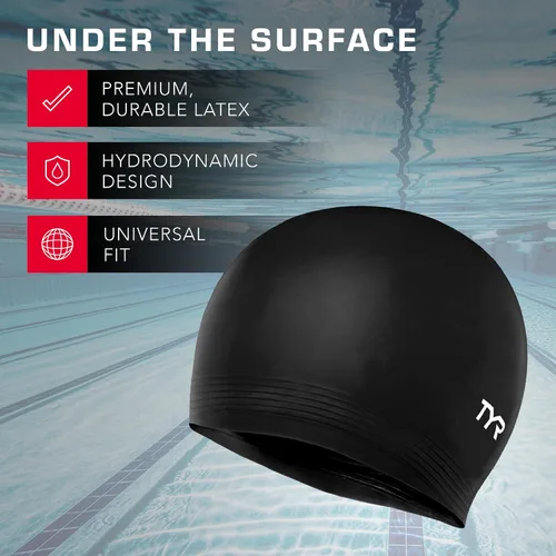 Vista 3 de TYR Gorro de natación de látex para adultos para mujeres y hombres, sombrero de natación de entrenamiento y recreación con una construcción de látex