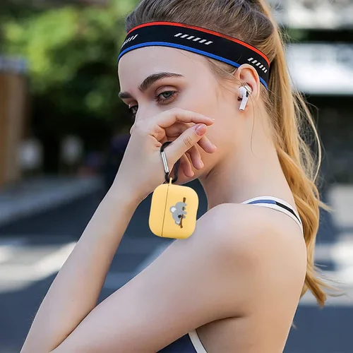 Vista 7 de Bonita funda de koala para dormir compatible con AirPods 3 con llavero, diseño de animales de dibujos animados, funda de TPU suave para AirPods 3