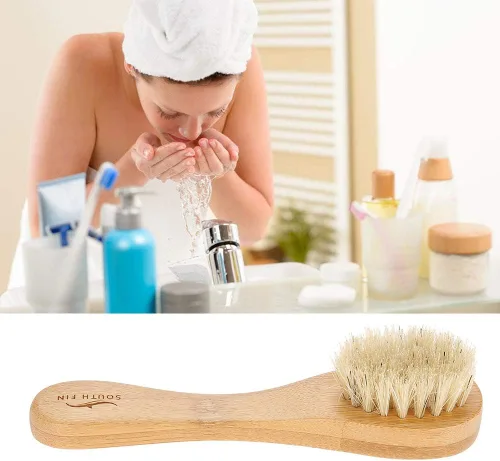 Vista 6 de Cepillo de limpieza facial, cepillo de limpieza de cara de mango de madera Cepillo manual de exfoliación para cuidado de piel