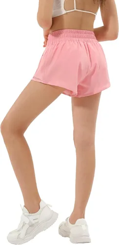 Vista 3 de Aurefin Pantalones cortos deportivos para niñas, pantalones cortos ligeros para correr para adolescentes, niñas, pantalones cortos deportivos