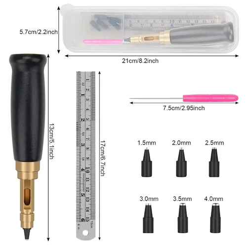 Vista 2 de Boyistar - Perforador de tornillo japonés, con mango de madera, herramienta ajustable de cuero para cinturones, correa de reloj, bolsos con 6
