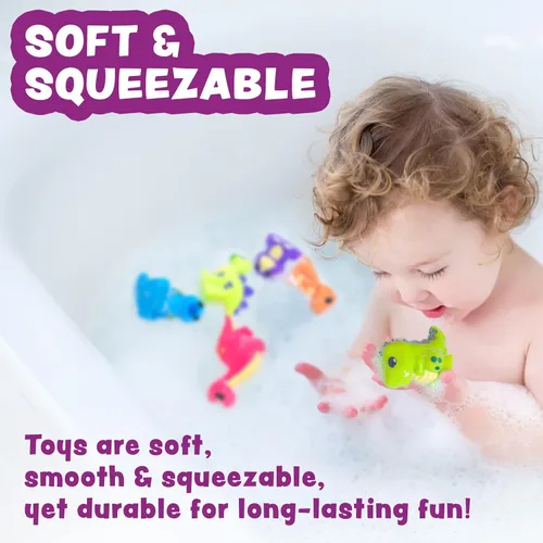 Vista 6 de Tub Works® Juguetes de baño de dinosaurio sin moho, paquete de 6 Diseño de juguetes de baño sellados sin agujeros que mantiene la humedad fuera
