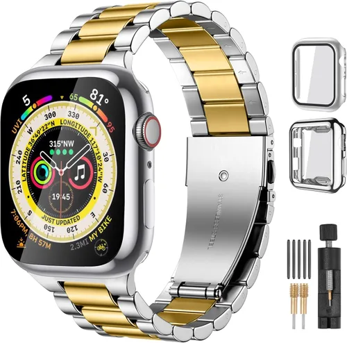 Vista 10 de Lerobo Compatible con Apple Watch Band de 1.732 in 1.654 in 1.575 in 1.496 in 1.614 in 1.772 in 150.9 ft 1.929 in, correa de metal de acero