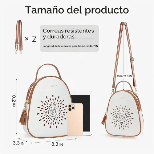 Vista 2 de T1953 Mochila para mujer, de piel sintética, para regalo para niñas y mujeres 04-blanco marrón