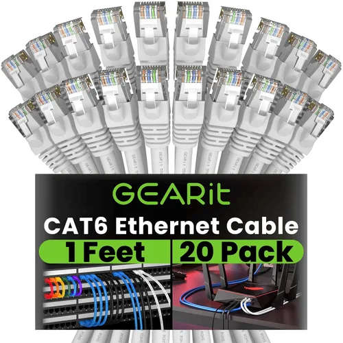 Vista 98 de GEARit Paquete de Cables Ethernet Cat 6 - Paquete de 20 Cables de Conexión Ethernet Cat6 de 1 pie Cable de Conexión de Red RJ45, Conectores