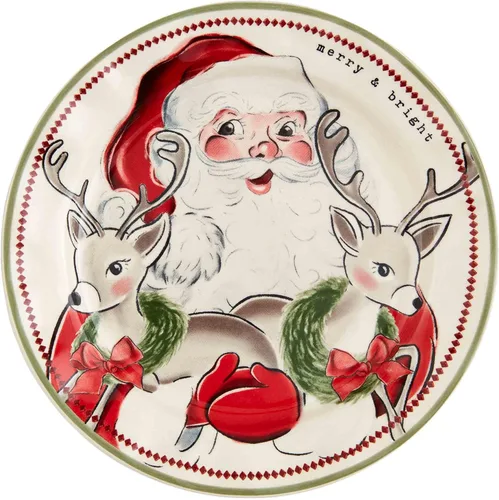 Vista 4 de Plato de Ensalada de Navidad de Papá Noel de Mud Pie, Bastón de Caramelo, 20.3 cm de diámetro