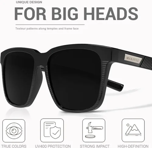 Vista 3 de MAXJULI Gafas de sol polarizadas para cabezas grandes, hombres y mujeres 8023