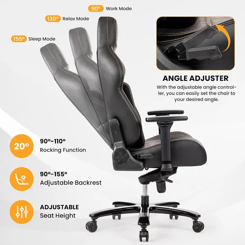 Vista 8 de Silla de juegos grande y alta de 440 libras, silla de juegos con base de metal, espuma viscoelástica lumbar, reposabrazos ajustable 4D, silla