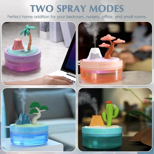 Vista 6 de Mini humidificador para dormitorio, humidificador de aire silencioso con decoración de paisaje para guardería, oficina, habitación pequeña y Cactus